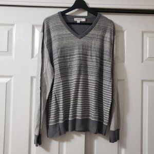 Calvin Klein Men's striped gray sweater V neck Size XL